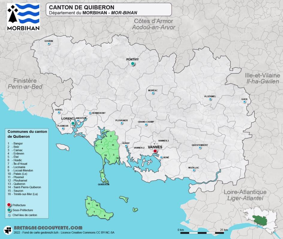 Carte du canton de Quiberon dans le Morbihan