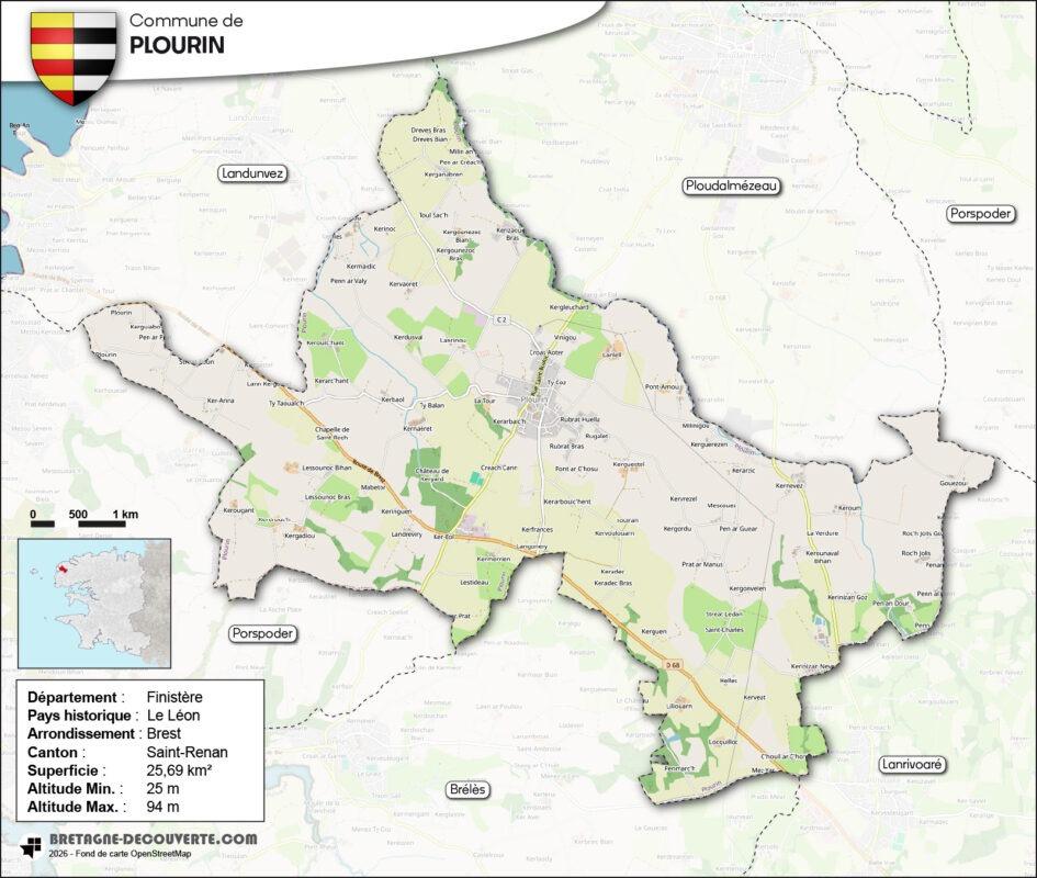 Carte de la commune de Plourin.