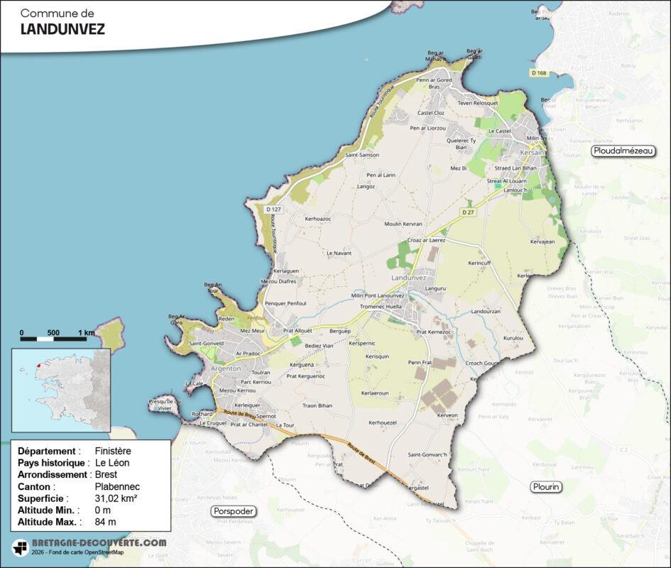 Carte de la commune de Landunvez.