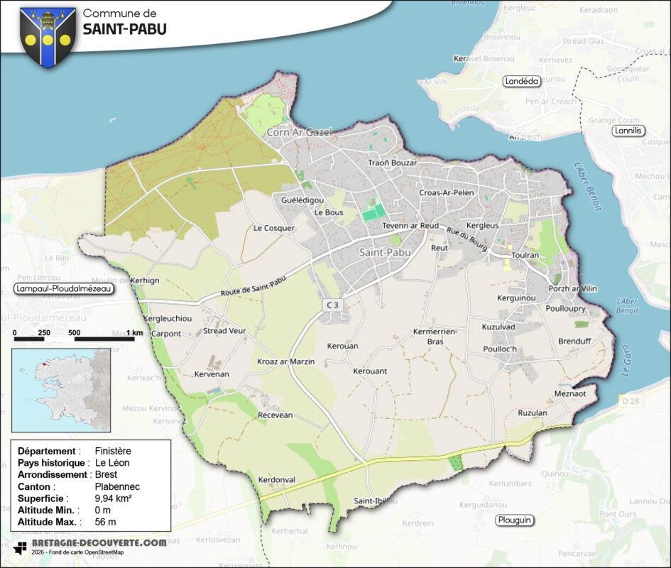 Carte de la commune de Saint-Pabu.
