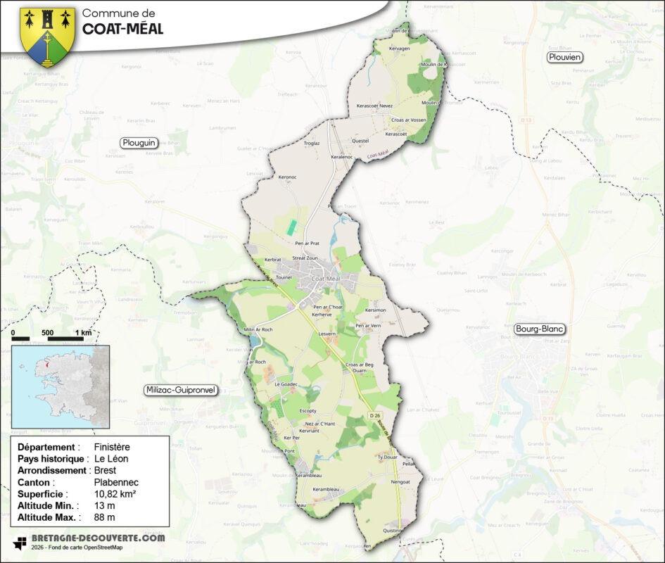 Carte de la commune de Coat-Méal.