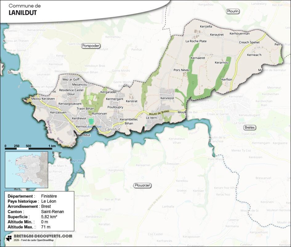 Carte de la commune de Lanildut.