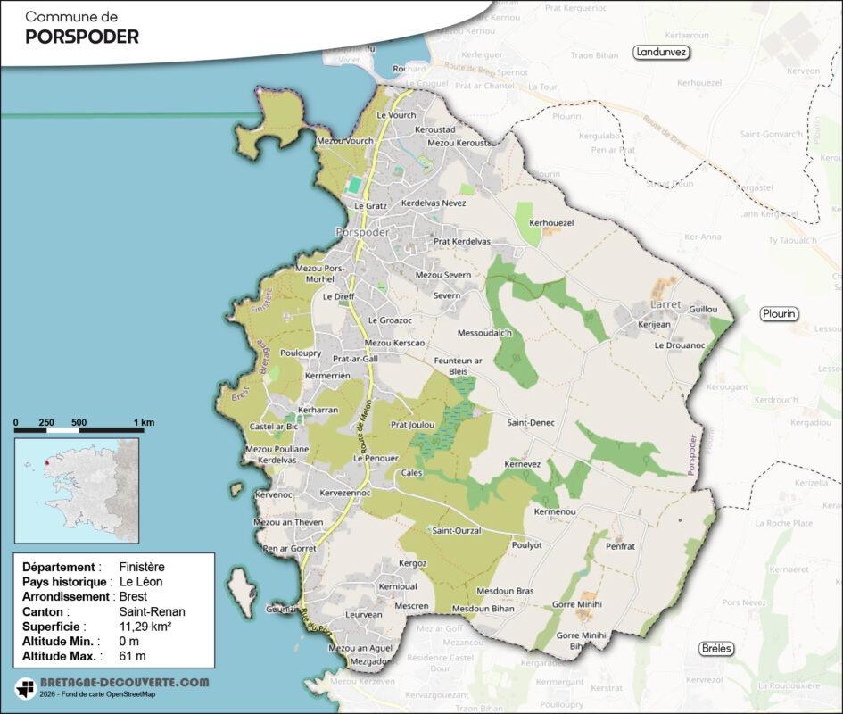 Carte de la commune de Porspoder.