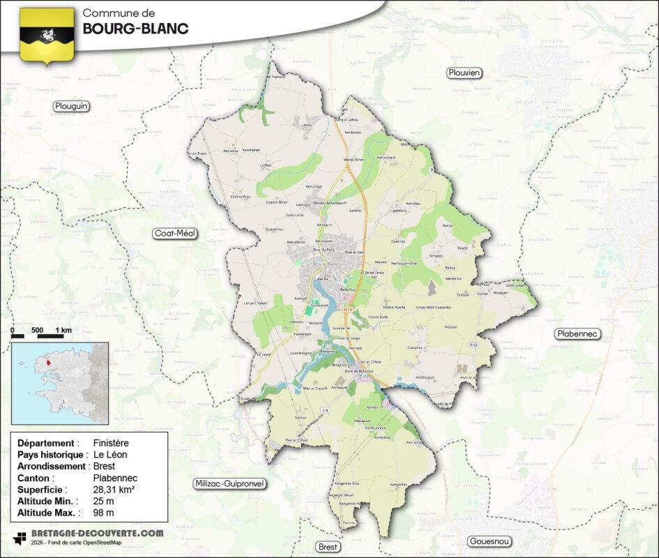 Carte de la commune de Bourg-Blanc.