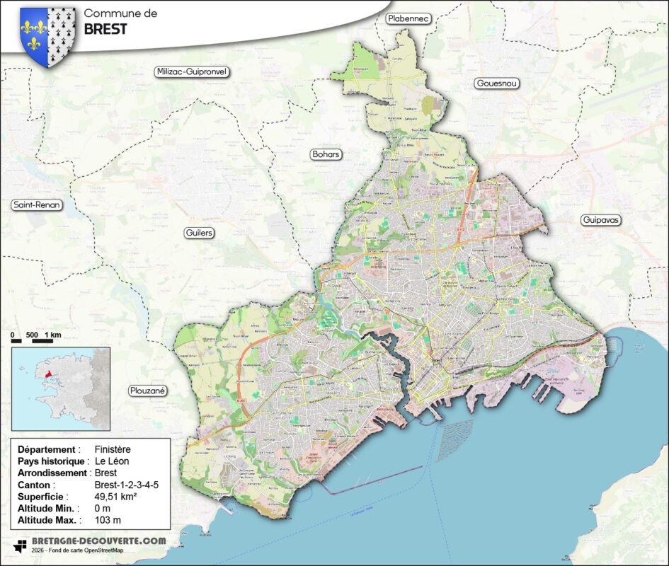 Carte de la commune de Brest.