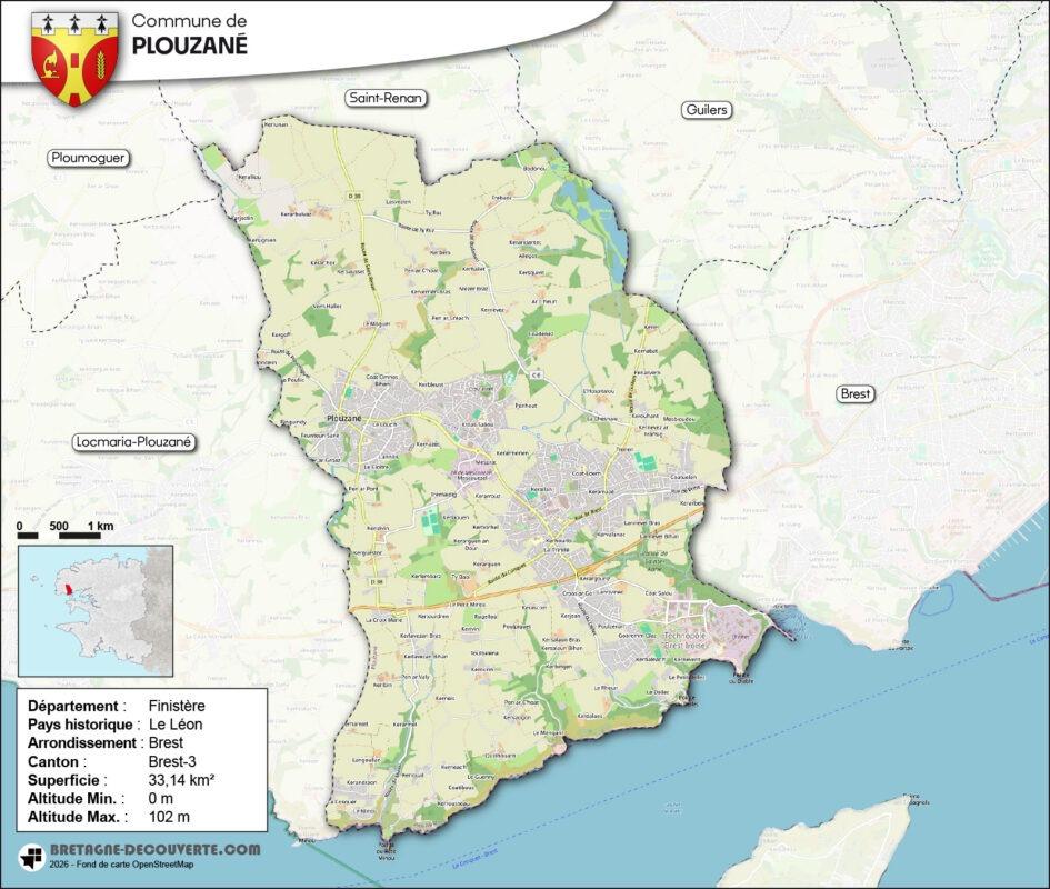 Carte de la commune de Plouzané.