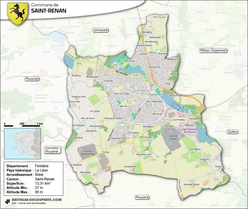 Carte de la commune de Saint-Renan.
