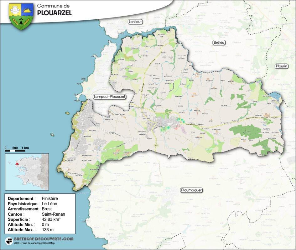 Carte de la commune de Plouarzel.