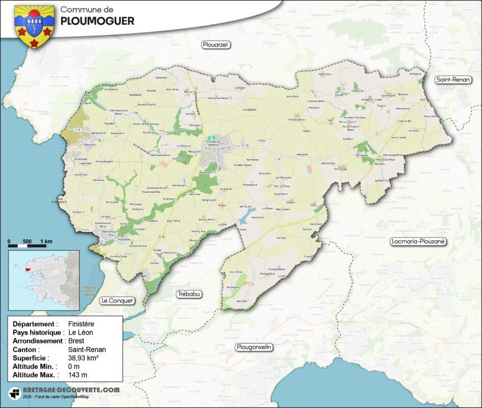 Carte de la commune de Ploumoguer.