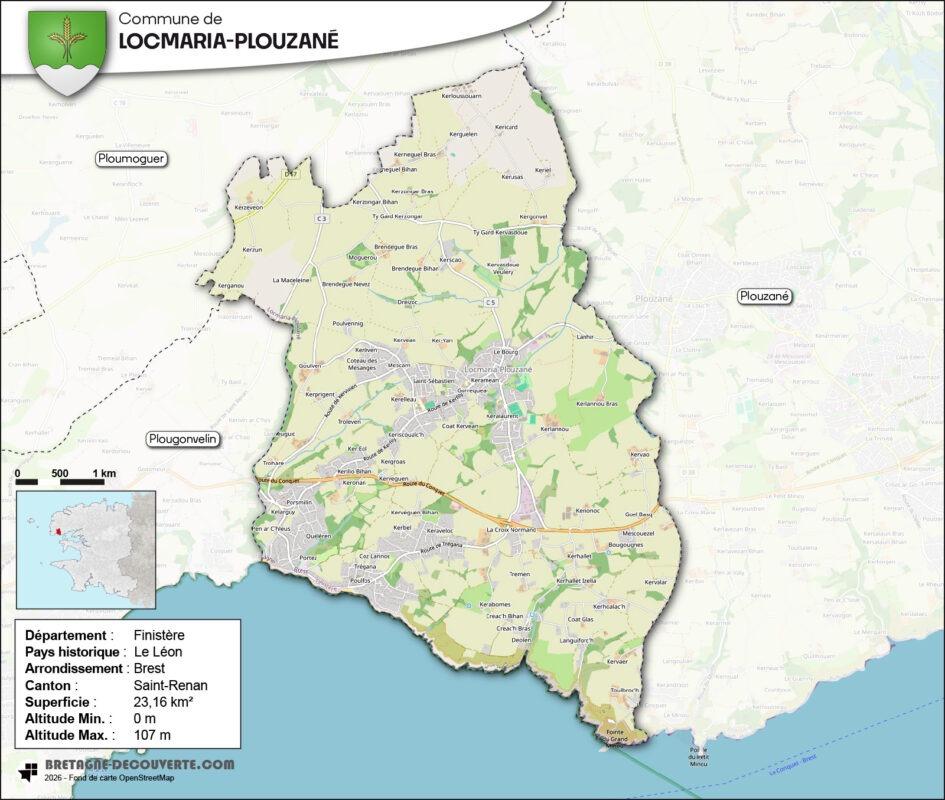 Carte de la commune de Locmaria-Plouzané.