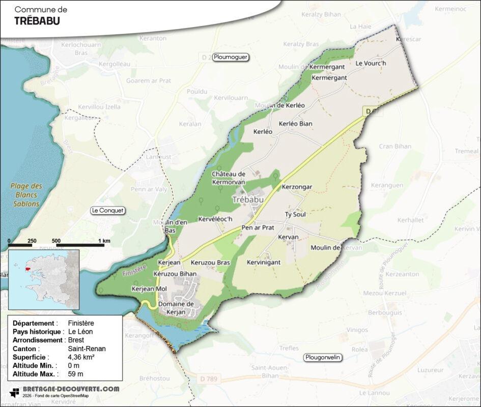 Carte de la commune de Trébabu.