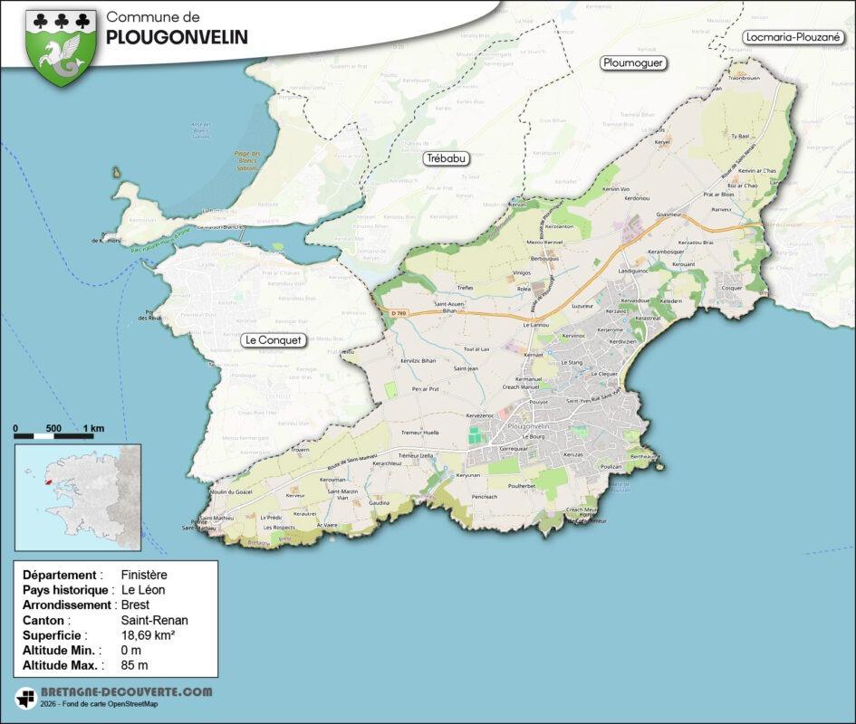 Carte de la commune de Plougonvelin..