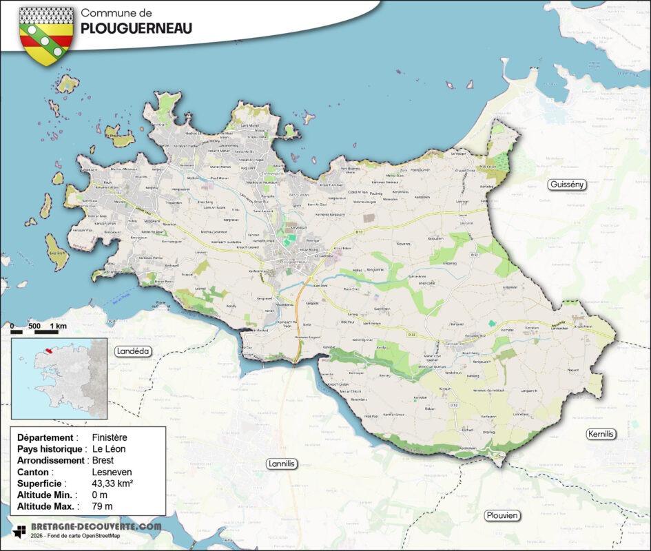 Carte de la commune de Plouguerneau dans le Finistère.